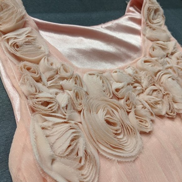 Peach Chiffon Cocktail Dress w Ruffled Roses - Picture 2 of 5